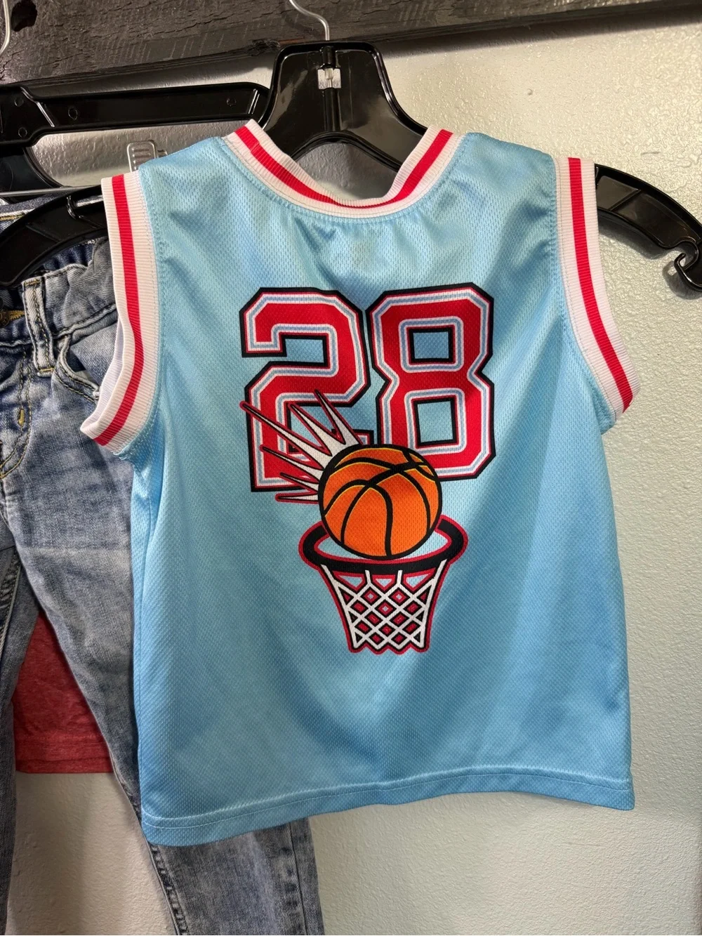 2 Jean & Shirt sets Marvel Blue and Red Mickey Basketball Tank Top for Kids